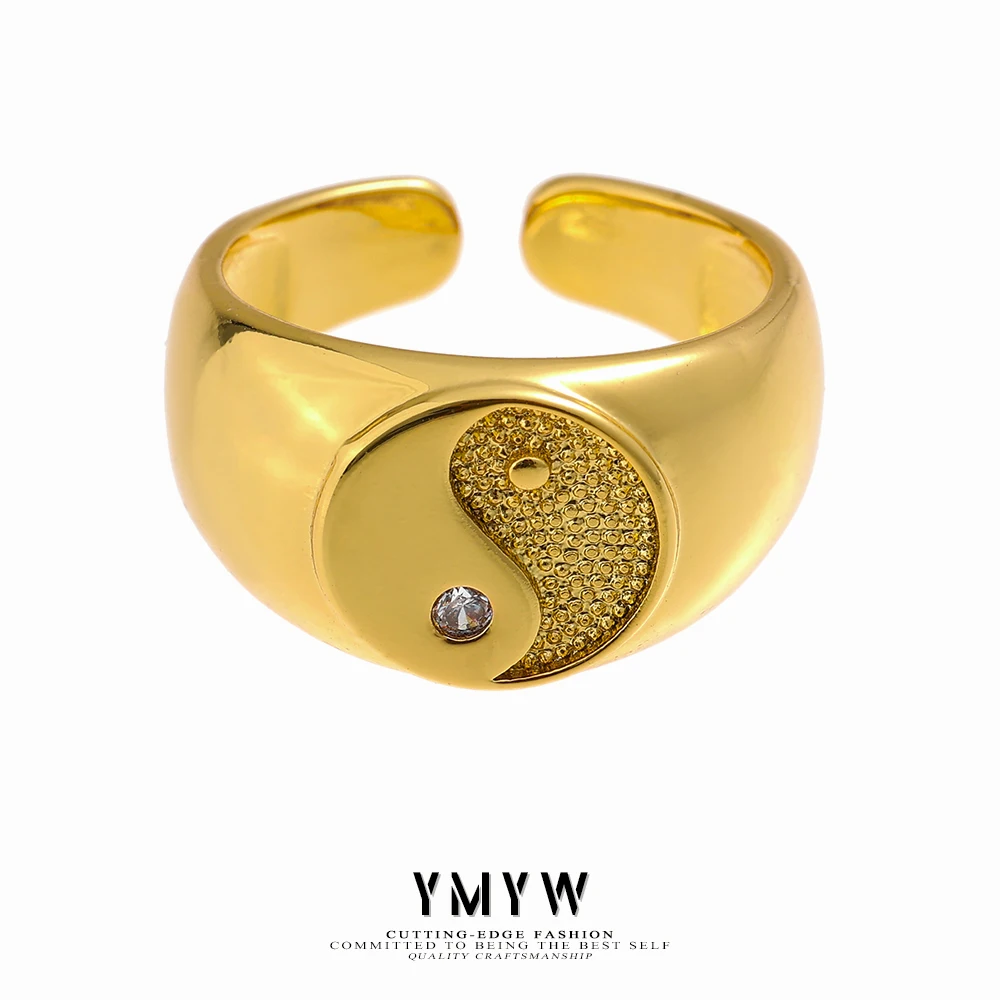 

YMYW Tai Chi Ring Charm Metal Copper 14 K Plated Gold Color Opening Ring Fashion Jewelry For Women Party Gift 2021 кольца