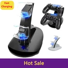 Зарядная док-станция для контроллера с двумя USB-портами и светодиодной подсветкой для PS4, подставка для геймпада Playstation 4, станция для быстрой зарядки с ручкой, подставка для Sony  PS4 Pro