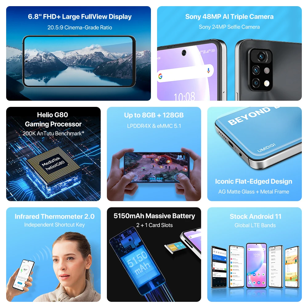 UMIDIGI A11 Pro Max mundial versi&oacute;n 6,8 "FHD pantalla Smartphone 128GB Helio G80 48MP AI Triple 5150mAh C&aacute;mara-1