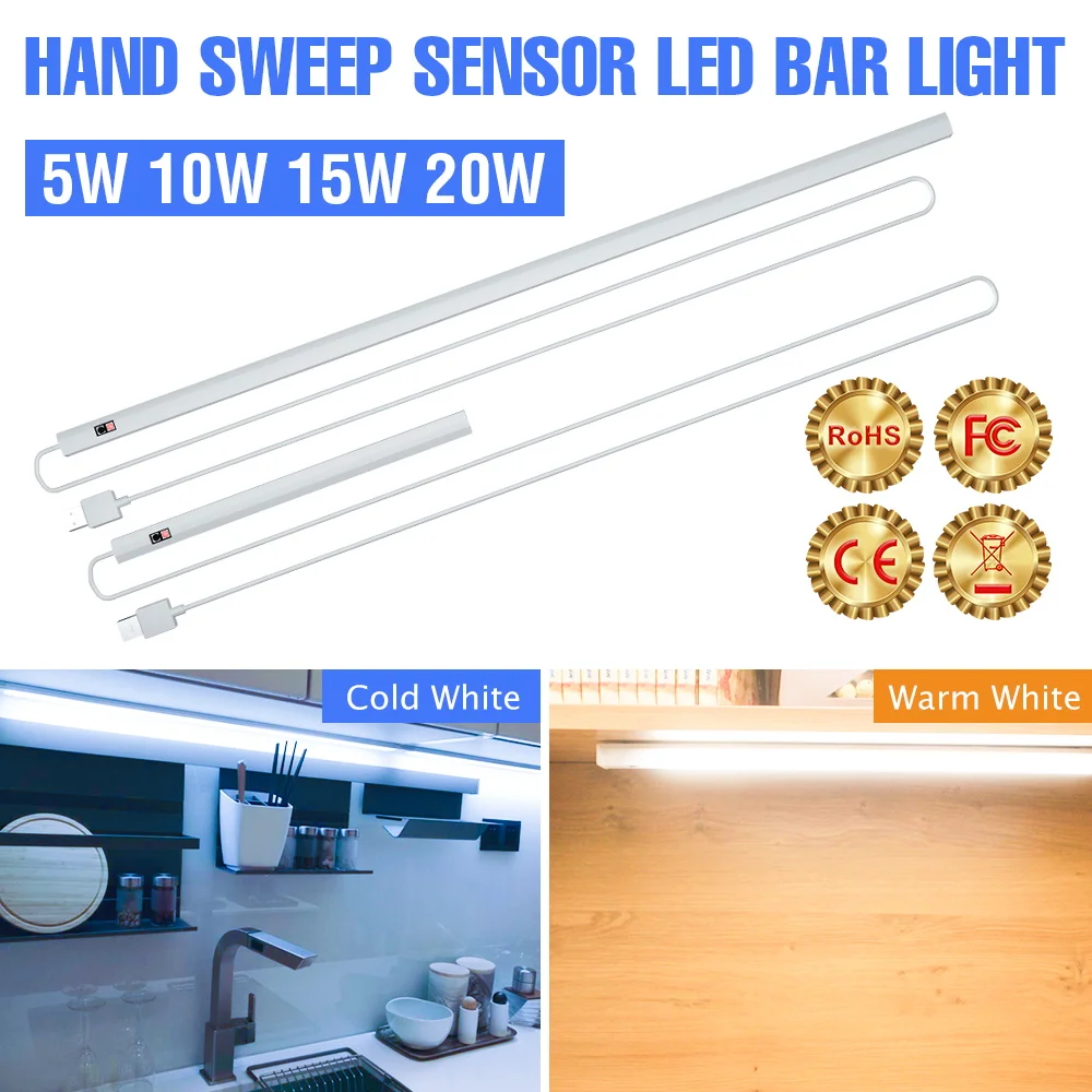 

LED Under Cabinet Lights USB Reading Light LED Wall Lamp Hand Sweep Dimming Night Lamp For Kitchen Bedroom 5/10/15/20W Lighting