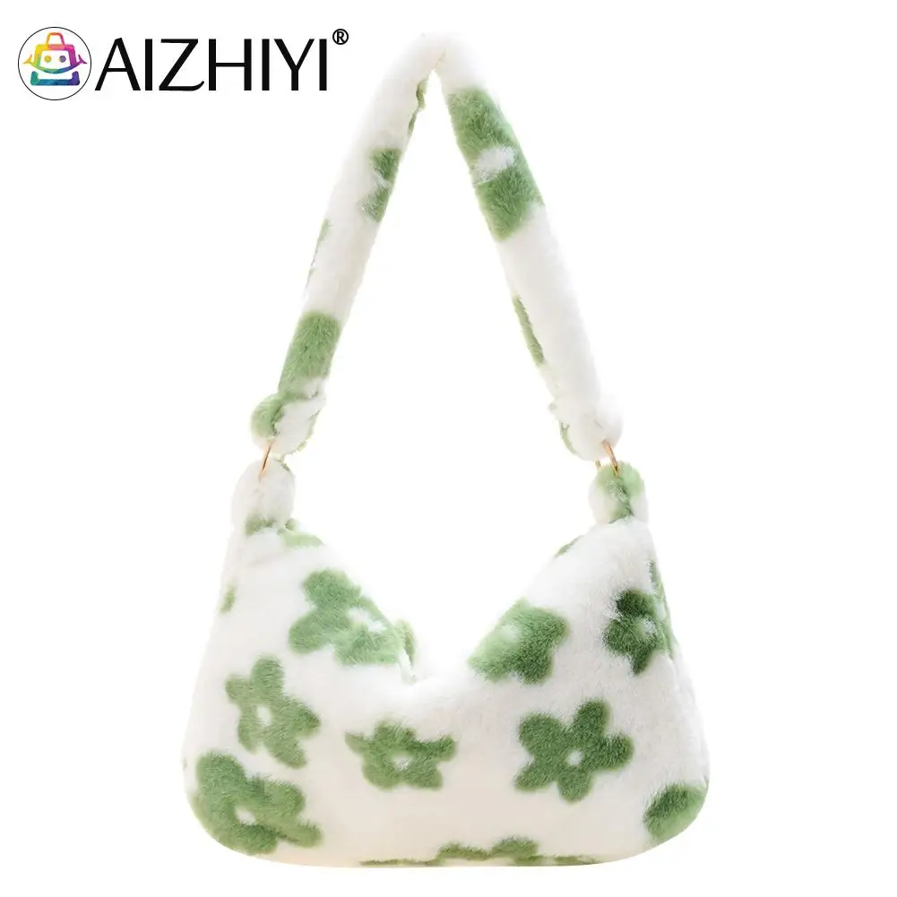 

Женская плюшевая меховая сумка с цветочным узором, повседневная миниатюрная сумка на молнии с верхней ручкой, пушистые универсальные сумки...