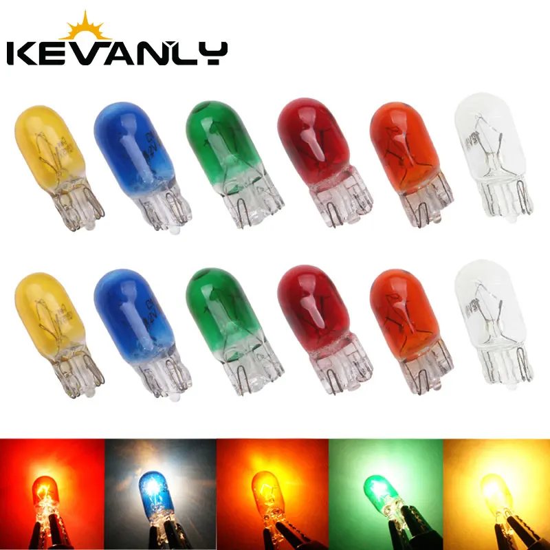 20pcs Car Halogen T5 T5LED W2W T10  W5W 194 158 12v 5w Auto Lamp Warm White Bulbs Instrument Light Reading Lights Clearance Lamp