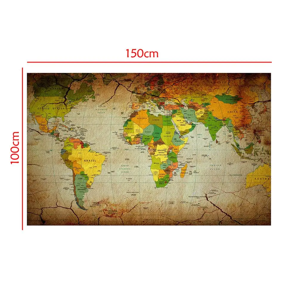 

Retro Kraft Paper Style World Map 150x100cm Non Woven Foldable World Map For Office And School Education