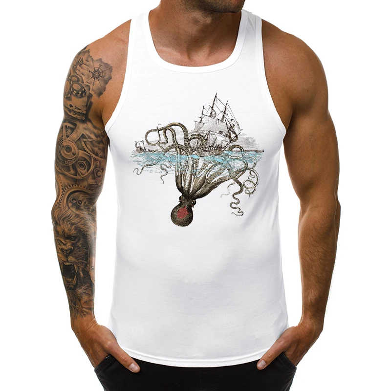 Модные мужские майки Остерегайтесь Кракена ЗАБАВНЫЕ РЕТРО с принтом атакующего