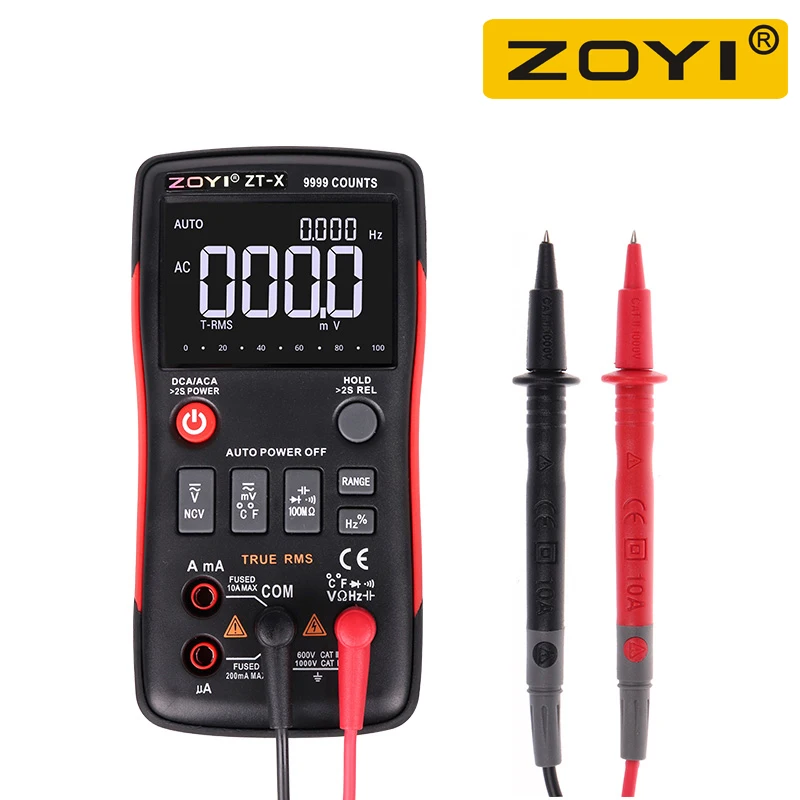 

ZOYI ZT-X Цифровой мультиметр 9999 подсчитывает все кнопки дизайн Авто/ручной диапазон истинного среднеквадратичного значения электрические DMM