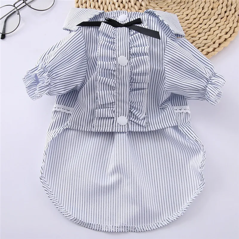 

Hot Sold Dog Cats Clothes Small Dogs Korean Striped T Shirts Cheap Sweet Cute Bow Fashion Clothes For Pet Costume Pets Accessory