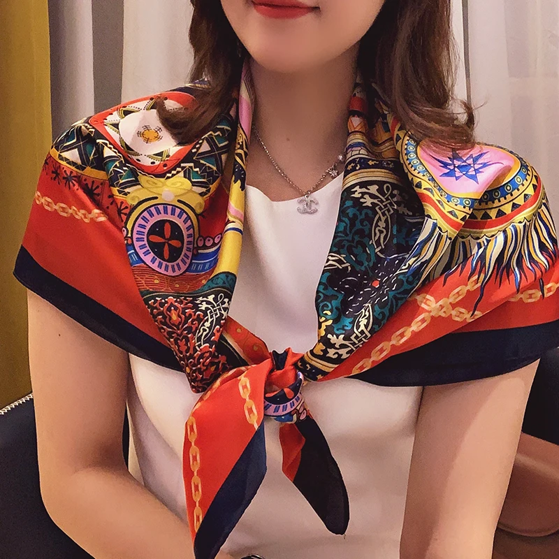 Новый летний солнцезащитный атласный платок модный шейный 90x90 см шелковые