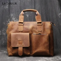 vintage men genuine leather handbag large business office a4 bag men crazy horse leather messenger bag mens 14 inch laptop bag