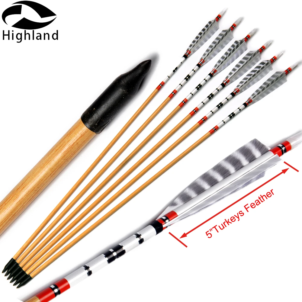 

12PCS OD 8.5mm Pine Wood Arrows with Turkeys Feathers Spine 500 Wooden Arrows for Recurve Compound Bow Longbow Archery Shooting