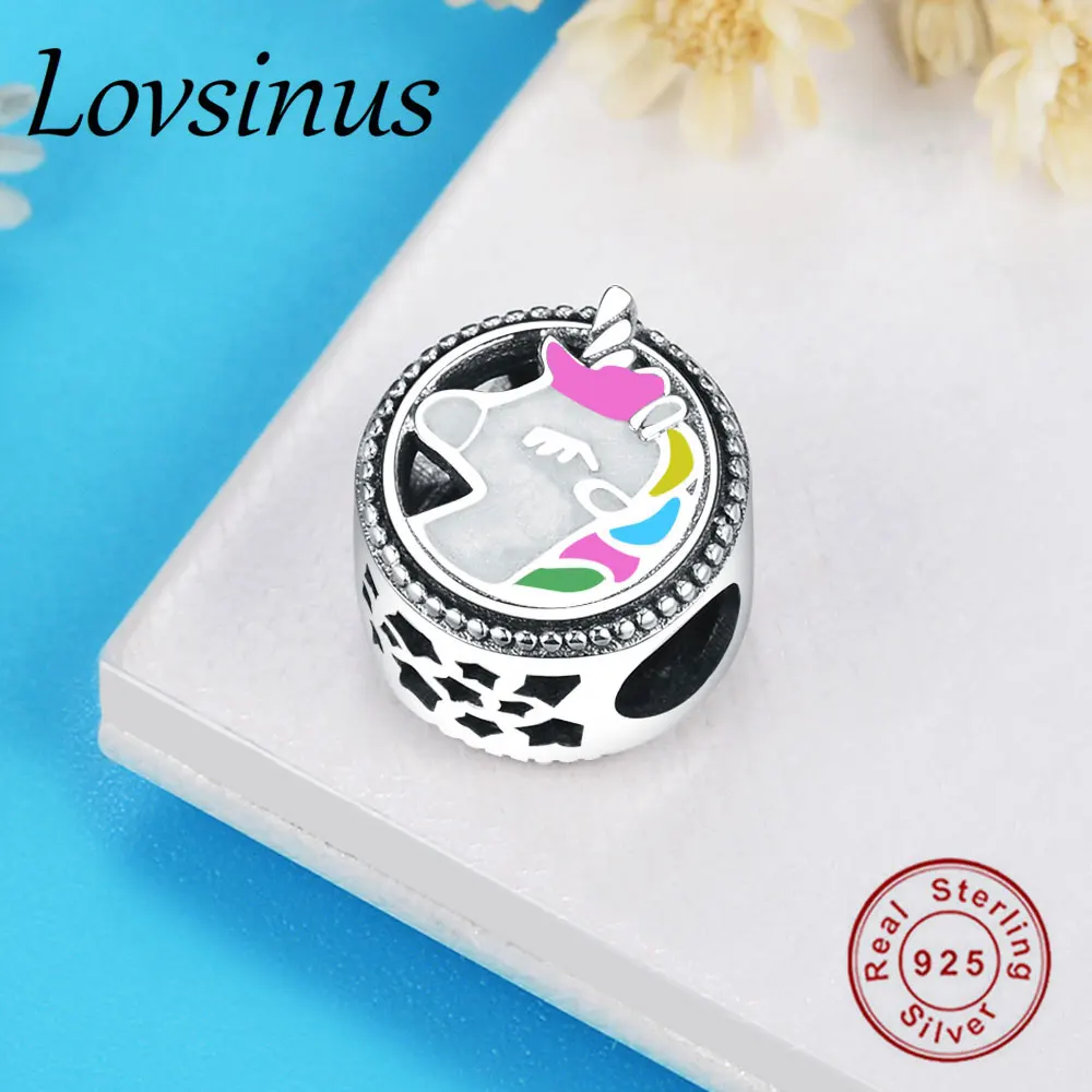 Аутентичные 925 серебряные милые лошади разноцветные эмалевые бусины подходят