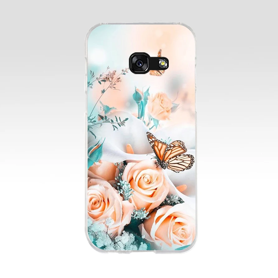 Мягкий Силиконовый ТПУ чехол 381FG с красной бабочкой на белых розах для телефона
