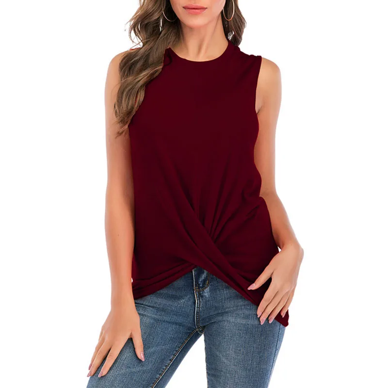 Женская футболка без рукавов CINESSD однотонный синий офисный топ с круглым вырезом