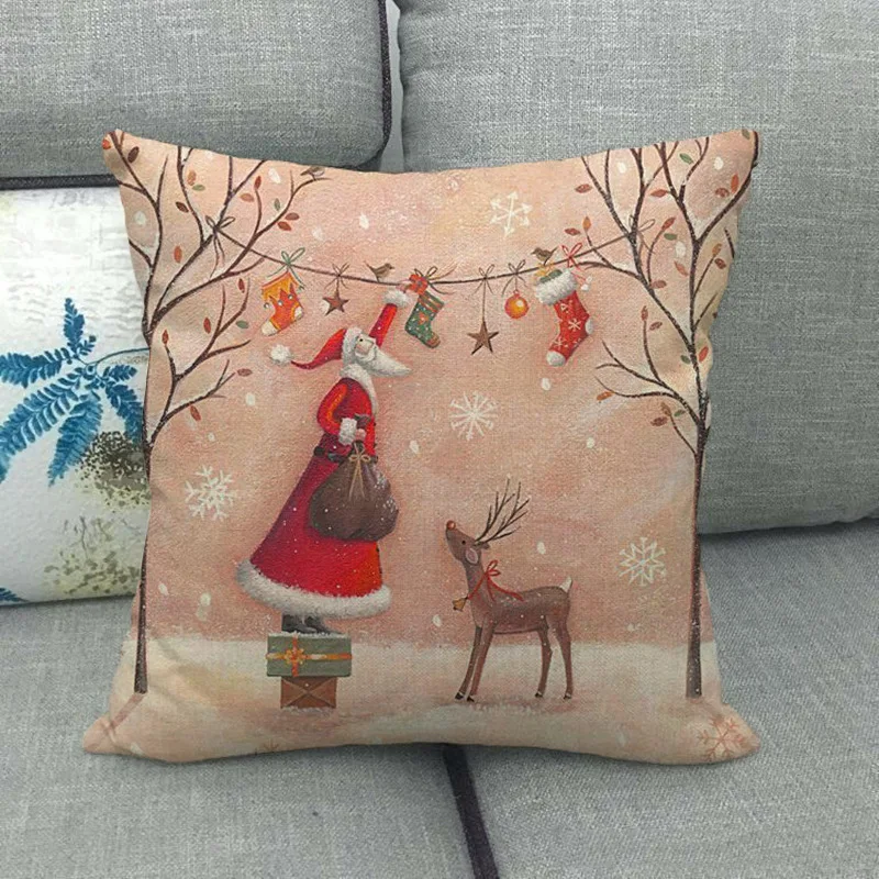 christmas throw pillowcase linen cushion cover christmas decoration pillowcase cartoon elk rabbit cushion cover home decoration free global shipping