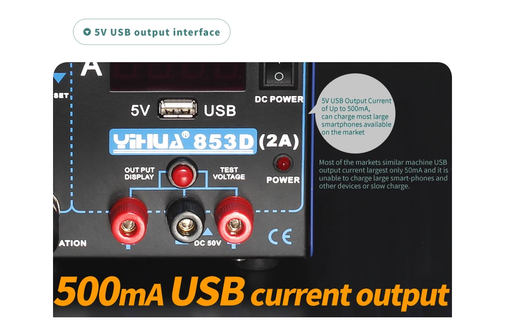 YIHUA 853D паяльная станция 4 в 1 горячий воздушный пистолет паяльник USB выход 15 в 2A DC источник питания новые паяльные станции BGA