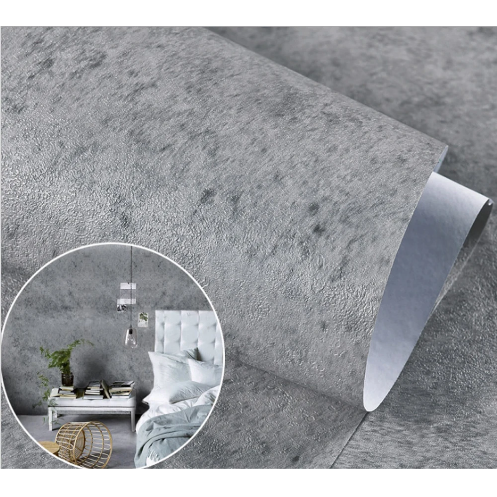 Обои самоклеящиеся новые цементные серые льняные водонепроницаемые однотонные