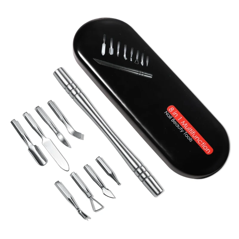 

G99E 8 in 1 Cuticle Pusher Set Replaceable Dead Skin Nail Cleaner Manicure Tools