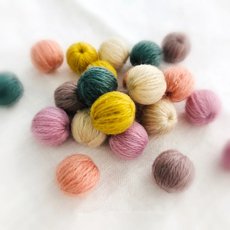 

Winter style 50pcs/lot color print geometry rounds shape handmade woollen winding beads diy jewelry earring/garment accessory