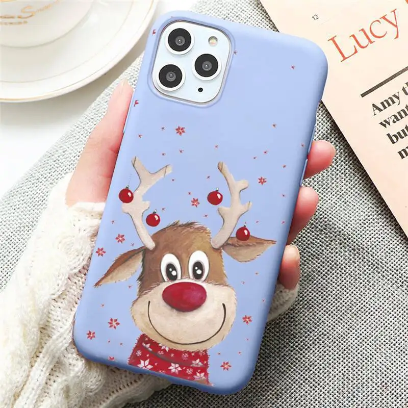 

Merry Christmas elk snowman Phone Case Candy Color for iPhone 6 7 8 11 12 s mini pro X XS XR MAX Plus
