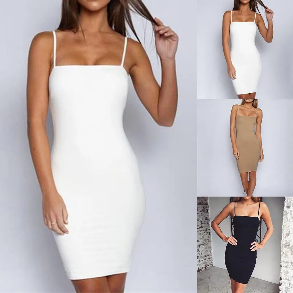 Горячая Распродажа модное женское обтягивающее платье без рукавов однотонное