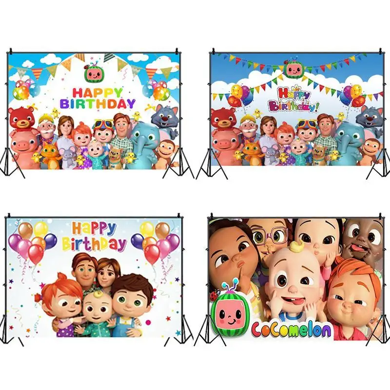 

Фон для фотосъемки с изображением семьи Cocomelon для детского дня рождения
