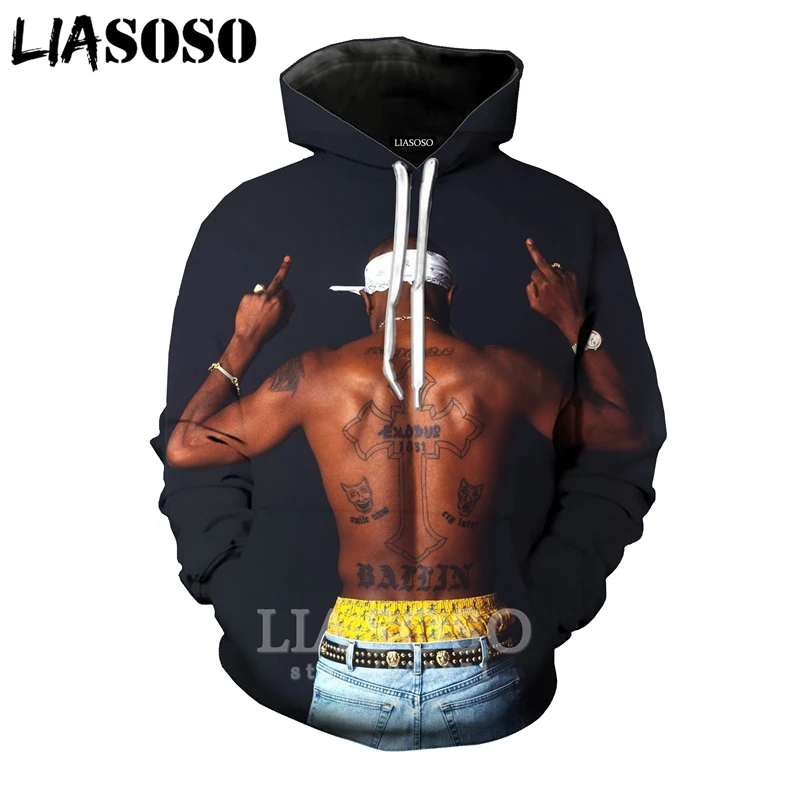 5 2pac толстовки LIASOSO забавные для мужчин и женщин Аниме Толстовка 3D принт Рэпер Хип Хоп с длинным рукавом Уличная Топ пуловер с круглым вырезом B182-10 - Цвет: 5