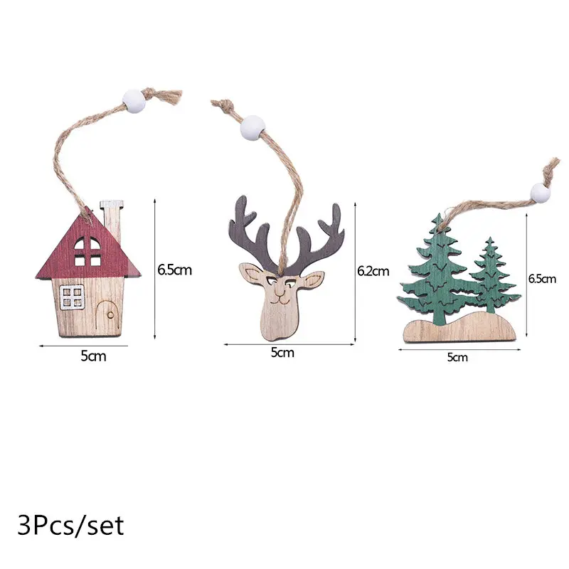 Multi Style Christmas Wooden Pendant Creative Wood Craft Ornaments DIY Chriatmas Tree Hanging Decoration Xmas Gift Supplies - Цвет: 3Pcs-354-B01