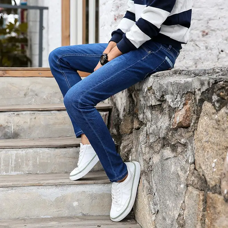 

2019 Four Seasons New Men's Casual High Quality Slim Fit Elastic Jeans for Men Fashion Classic Denim Skinny Jeans