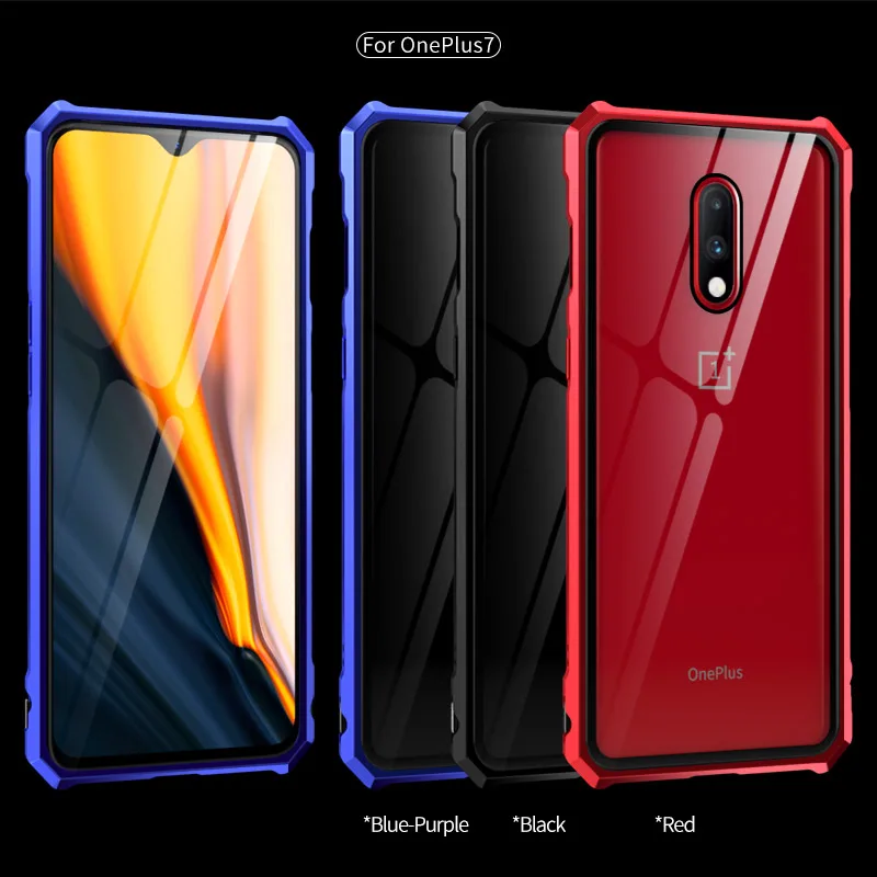 Чехол Oneplus 7 Pro чехол для Роскошный металлический алюминиевый бампер и закаленное