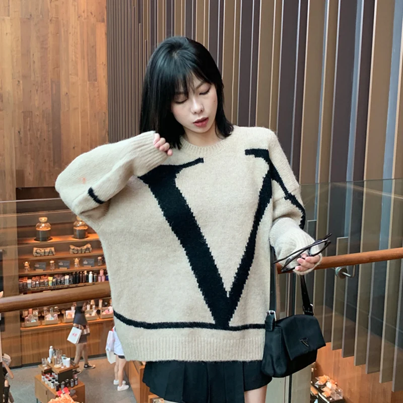 Autumn winter fashion casual women sweater 2020 new cashmere thick loose letter round neck pullover knitted BF59 | Женская одежда