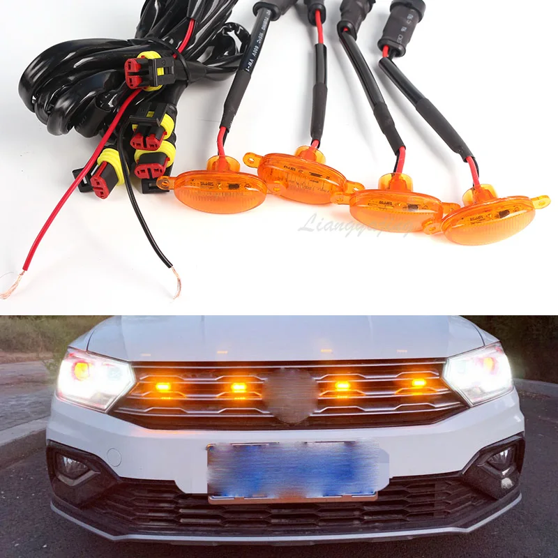 Car Grill Warning Signal Lamp LED Front Grill Grille DRL Lights Strobe Light Auto Accessories Parts Raptor Style Lamp