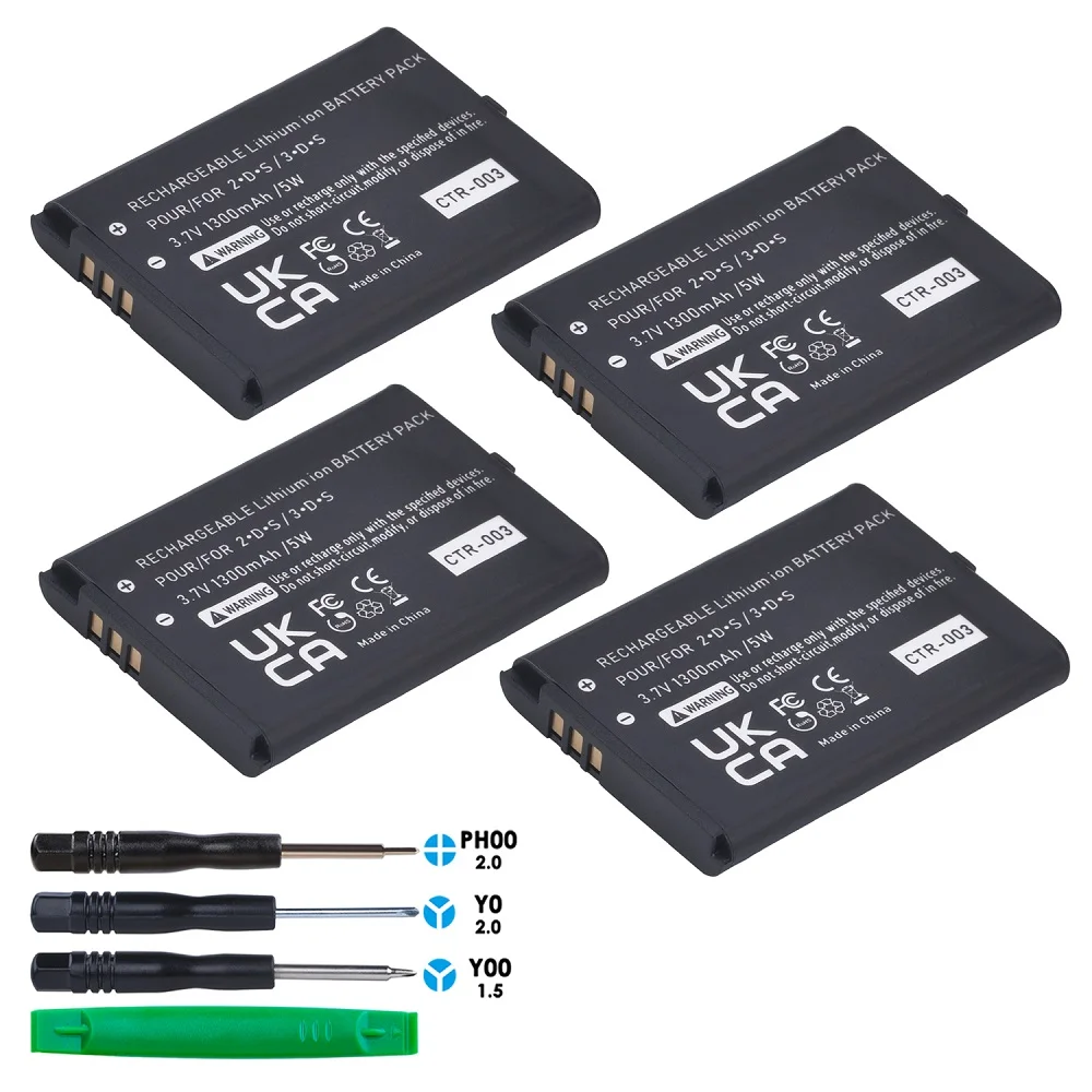 

New 1300mAh CTR-003 Battery (4-Pack) For Nintendo 3DS /2DS 3.7V 5Wh Rechargeable Li-ion Battery Pack Repair Part with tools