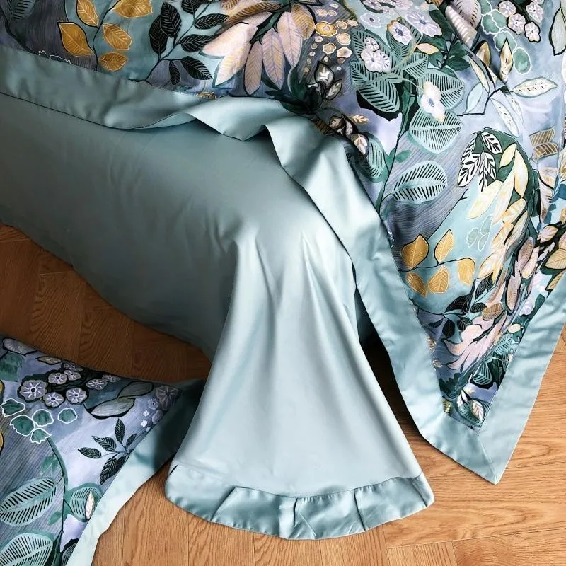 

Colorful botanical print duvet cover set 100% egyptian cotton set bed 4 piece double queen size sheet pillowcases