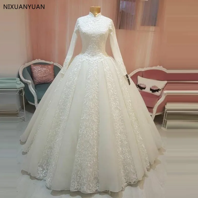 

Vestido De Noiva 2023 Arabic Bridal Gown Islamic Muslim Wedding Dress Arab Ball Gown Lace Hijab Long Sleeve Wedding Gowns