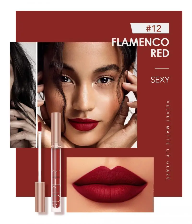 O.TWO.O Matte Lipstick Makeup 12 Color Long Lasting Liquid Lip Stick Non-stick Cup Non-fading Glaze Cosmetic |