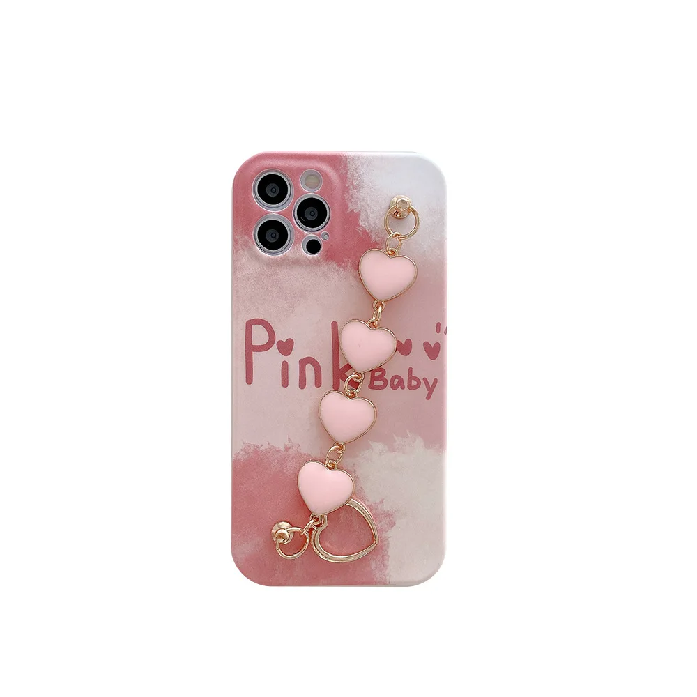 

Pink Love Heart Bracelet for iphone 11 12 Pro Max for iPhone xs x xs xr 7 8 plus iPhone case soft shell Cartoon