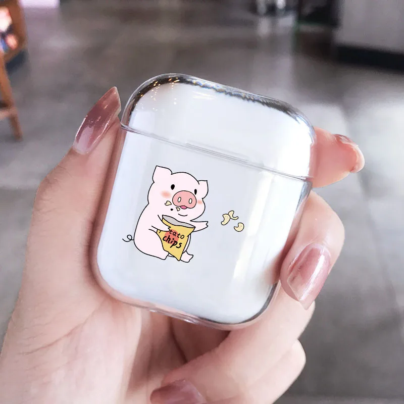 Cute Couple cartoon pig Transparent hard For Airpods Case Bluetooth wireless headset for Air Pods protective case charging bags |