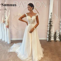 elegant wedding dress lace appliques cap sleeve illusion tulle bridal gown backless button long wedding gowns customize