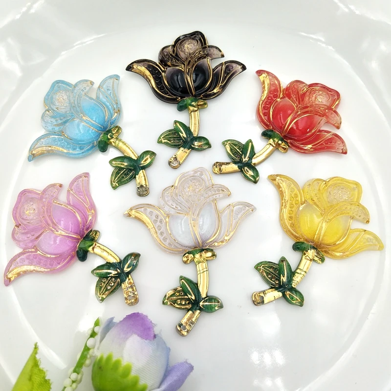 Multi-Colored 10 шт., стразы в форме цветка розы с двумя отверстиями, стразы, аппликация, кристаллы с плоской задней стороной, камни для ювелирных изделий, украшения, кулон - Color: Multi-Colored