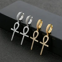 1 pair cubic zirconia bling iced cross earring gold silver color copper material earrings for men women hip hop rock jewelry