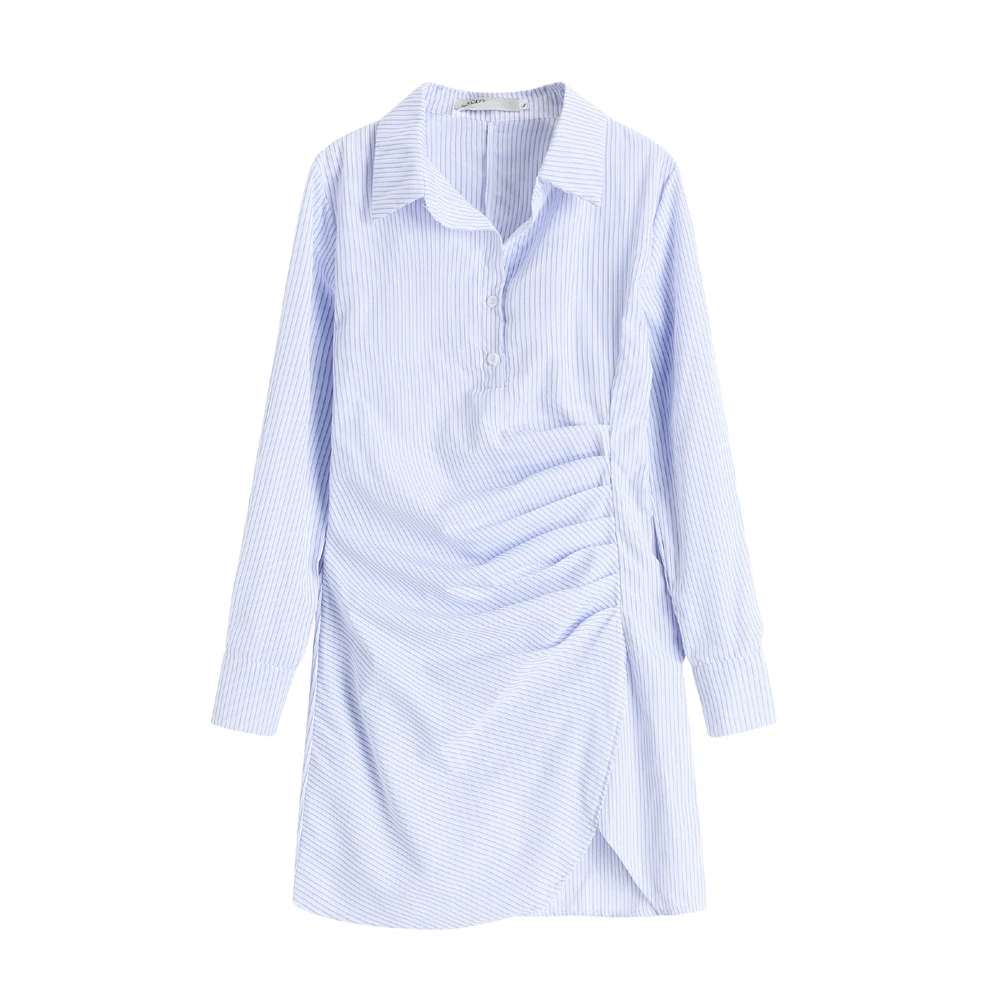 

2021 Spring New Sensational Crowd Polo Long Sleeve Dress Women's Waist Temperament Striped Shirt Skirt