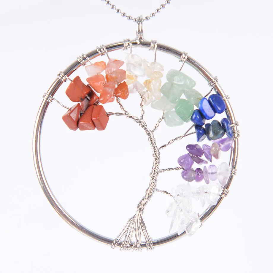 Шармом провода с запахом Древо жизни ожерелье кулон из натурального камня чип