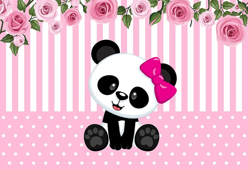 GFUITRR Baby Panda Photography Backdrop Shower Kids 1st Birthday Party Photo Background Pink Floral Vinyl Booth Props | Электроника