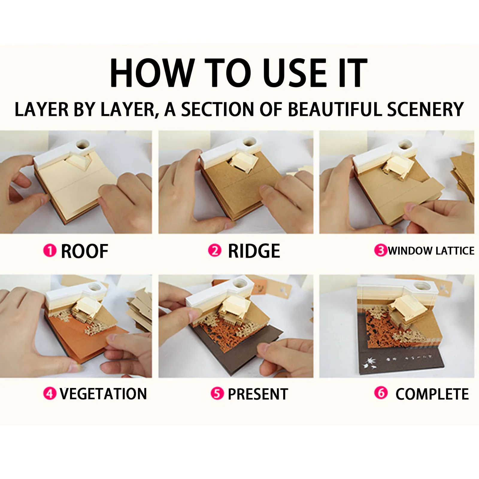 

Paper Art Building Block 3D Sticky Notes DIY Paper House Convenience Stickers Papers Card Craft Creative Post Notes 160 Sheets