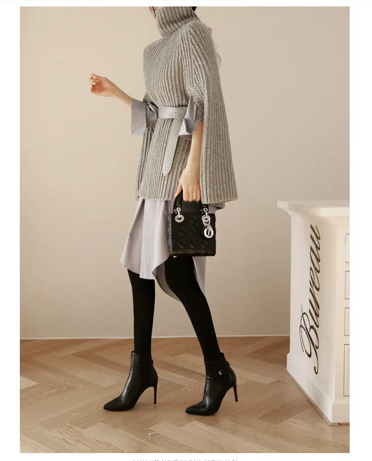 Зимние элегантные женские вязаные свитера с высоким воротником повседневные