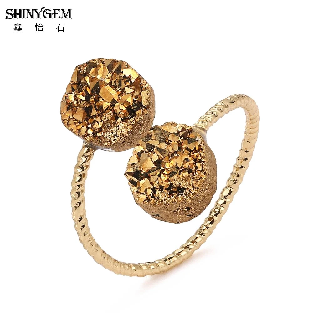 ShinyGem Irregular Natural Crystal Druzy Rings Vintage Gold Plating Thread Adjustable Chakra Geode Gem Stone Rings For Women