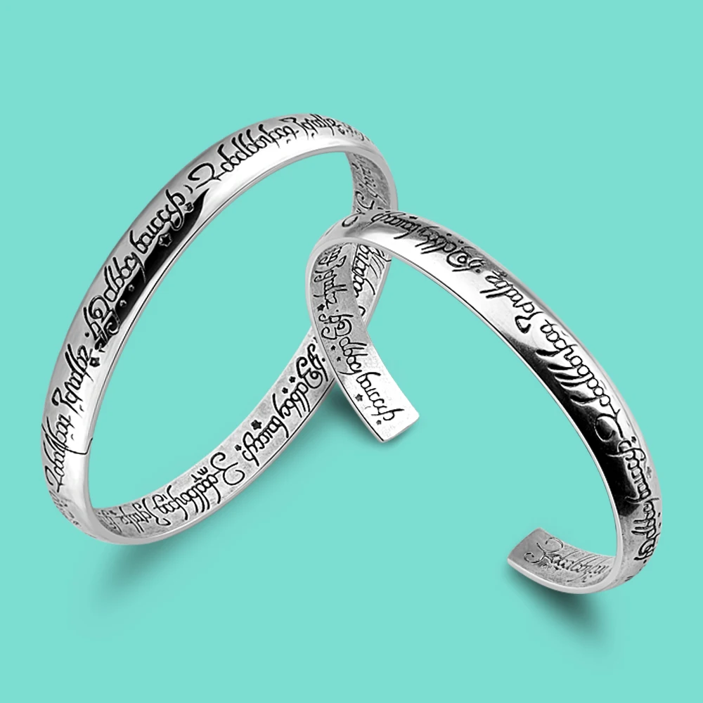

Bohemia Women's Real 925 Silver Bracelet Special Carving Letter Design Unisex Solid Silver Popular Charm Bangle 5.8cm Size