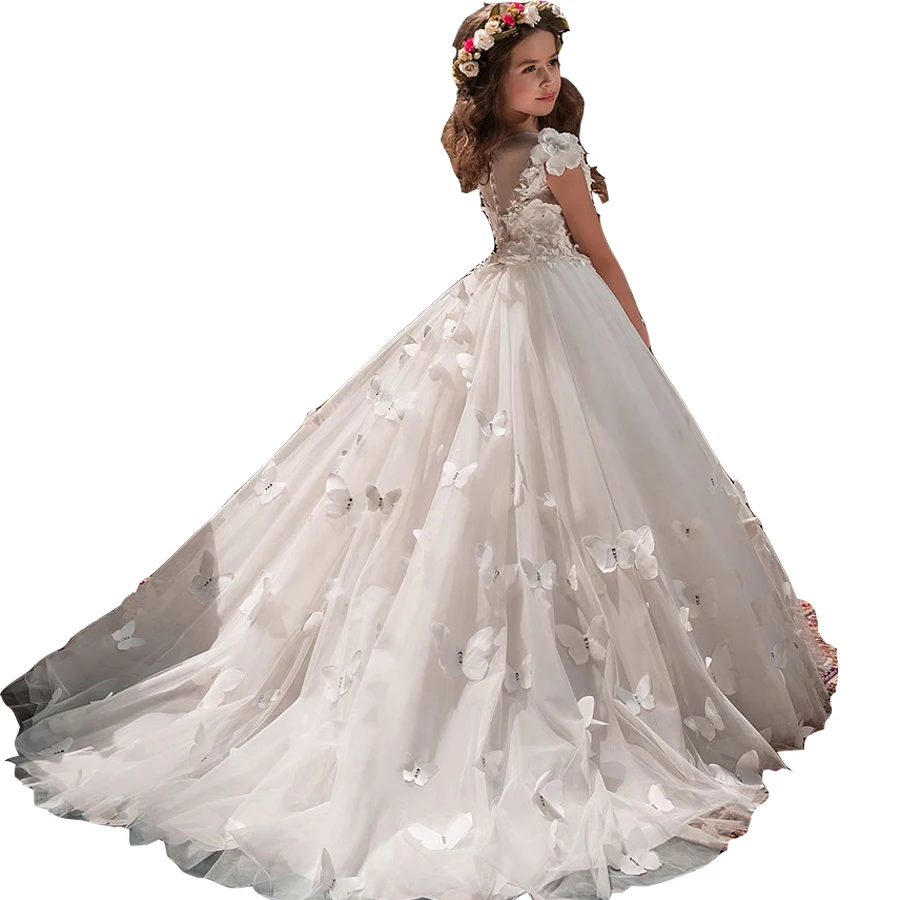 

Flower Girl Dresses Tulle 2021 Beading Appliqued Pageant Dresses For Girls First Communion Dresses Kids Prom Dresses
