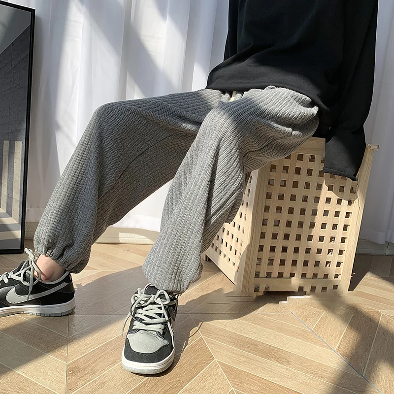 

Мужские вельветовые шаровары, повседневные однотонные брюки до щиколотки в минималистическом стиле, для бега, в Корейском стиле, 2021