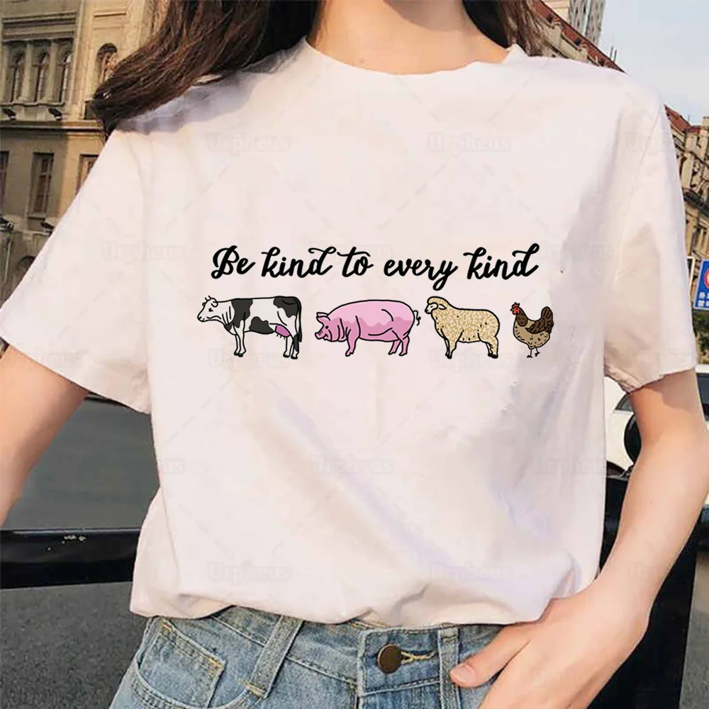 Animals Are Friends Not Food Vegan Shirt Harajuku Style Cute Animal Cow Sheep Kawaii Tshirt Vegetarian Gift 100% Cotton Tees | Женская