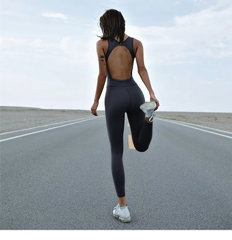 

sexesfit Back Hollow Aerial Yoga Sport Suit Fitness Jumpsuit With Pad Women High Elasticity Gym Dance Training Athletic Suit